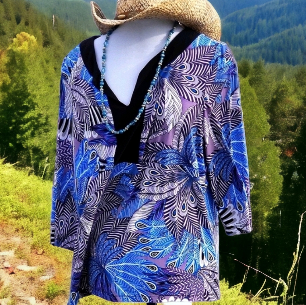 Christopher & Banks peacock pattern blouse sz XL